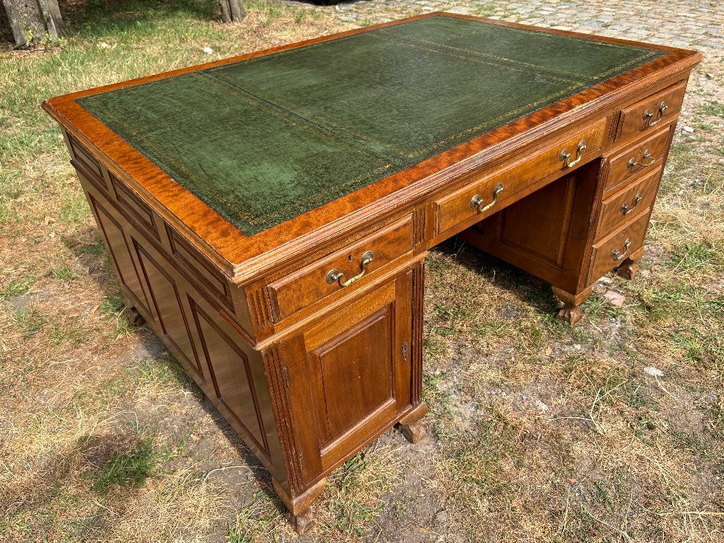 Klassiek Massief Houten Directiebureau, Ophalen, Met lades, Groen, Gebruikt