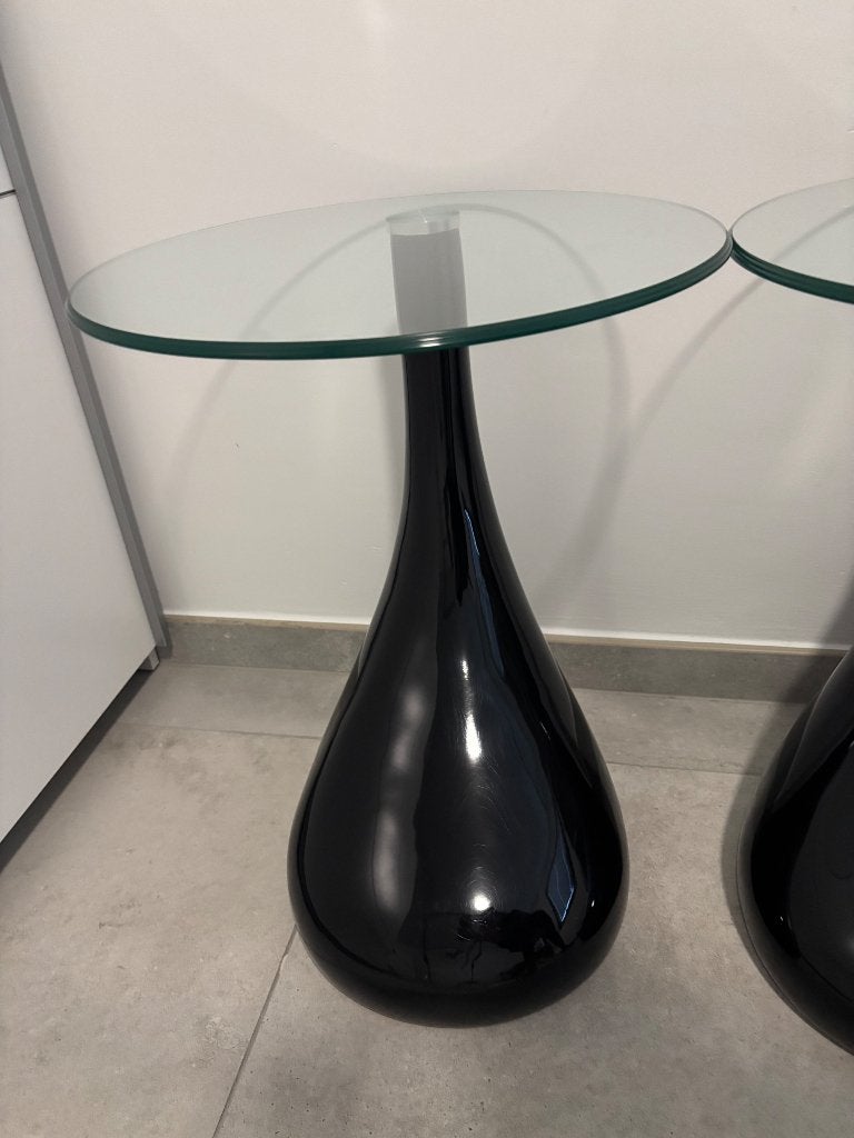 Bijzettafel vintage teardrop zwart, Enlèvement, Comme neuf, Rond, Verre