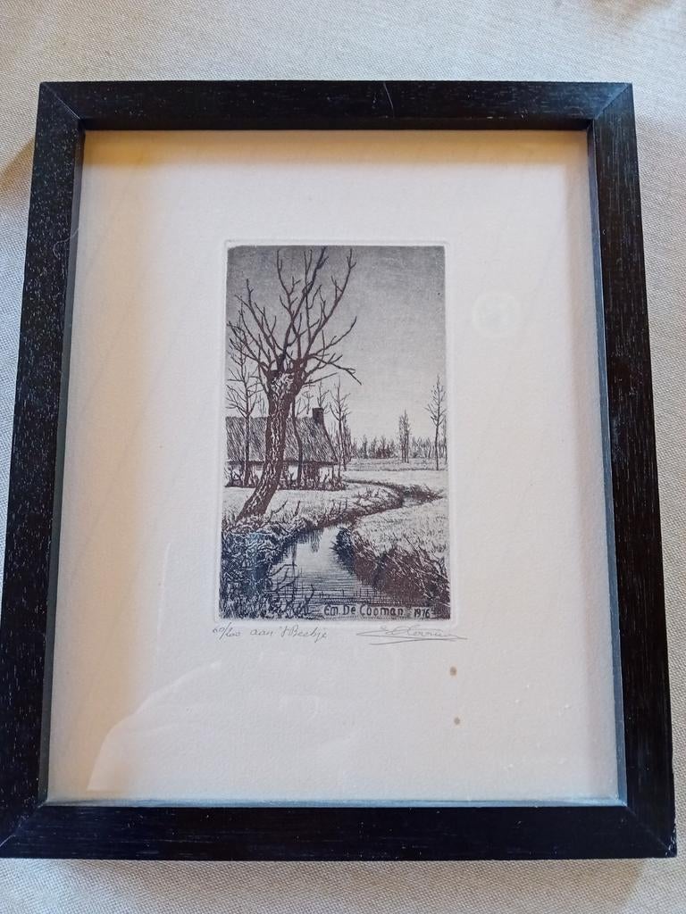 Aan 't beekje van Emiel De Cooman, Antiek en Kunst, Kunst | Etsen en Gravures, Ophalen, Landschap
