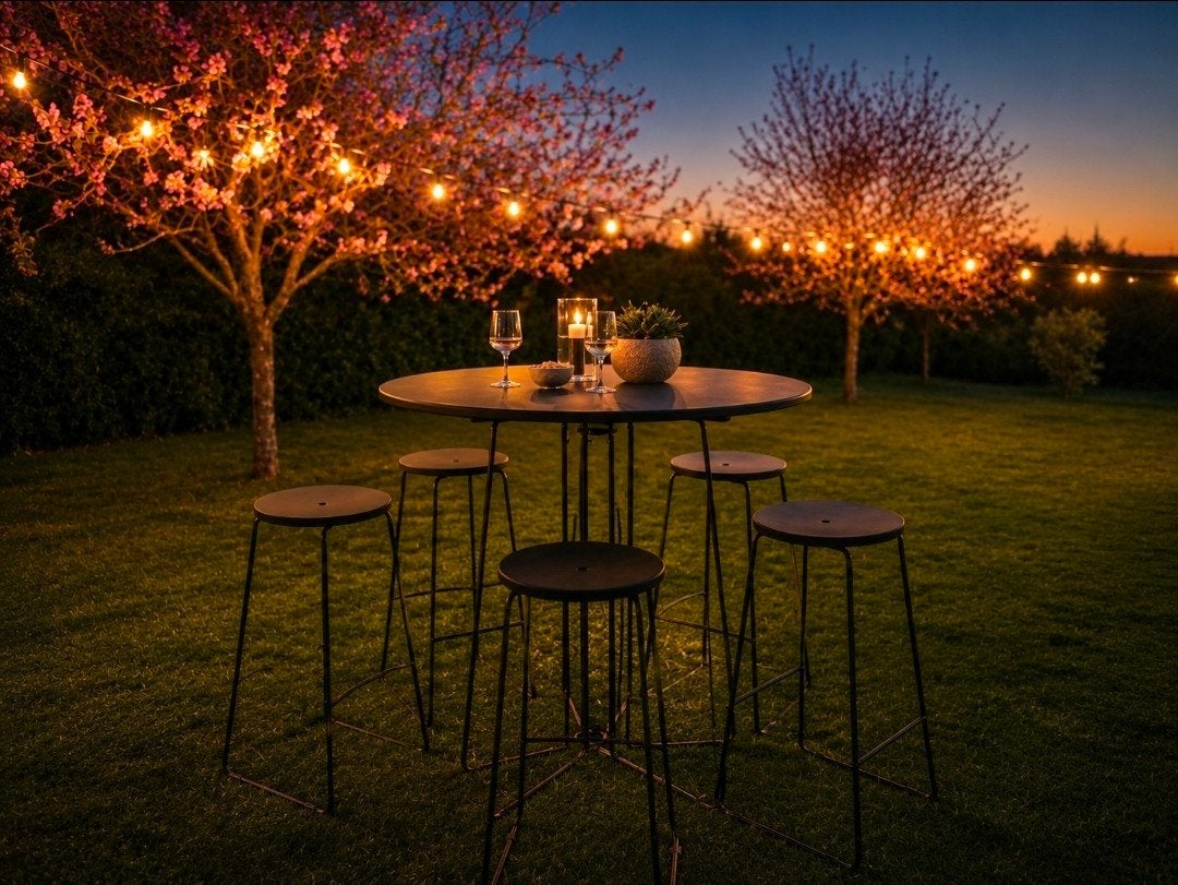 Grande table de bar Extremis Tiki + 5 tabourets de bar — noi, Jardin & Terrasse, Enlèvement