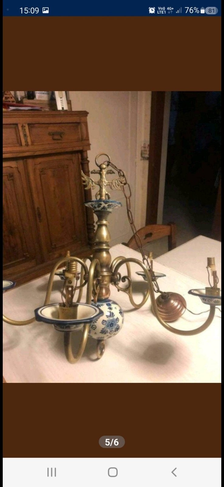 lustre en laiton et porcelaine, Enlèvement, Comme neuf, Pierre/céramique, Ancien