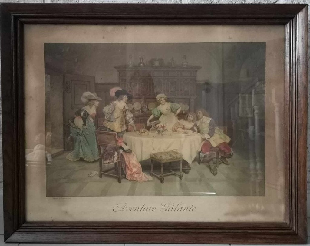 Zeer mooie oude Litho “Aventure Galante”1911., Antiek en Kunst, Kunst | Litho's en Zeefdrukken, Ingelijst, Ophalen of Verzenden