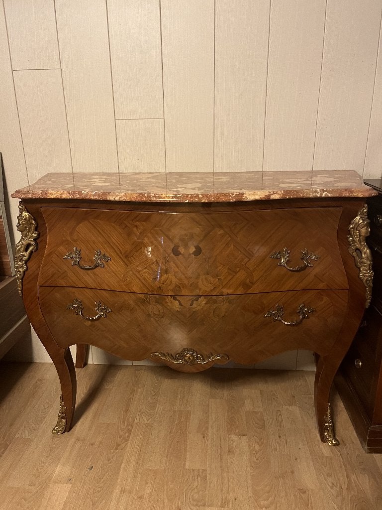 Commode bombee met 2 schuiven marquetery, 25 à 50 cm, Moins de 100 cm, 100 à 150 cm, Enlèvement