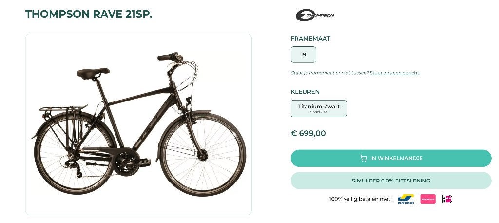 herenfiets "Thompson Rave" in absolute nieuwstaat., Neuf, Frein sur jante, 49 à 53 cm, Enlèvement