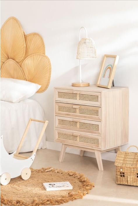 Commode en bois massif naturel (2 pièces), 3 ou 4 tiroirs, 25 à 50 cm, Design scandinave, Moins de 100 cm