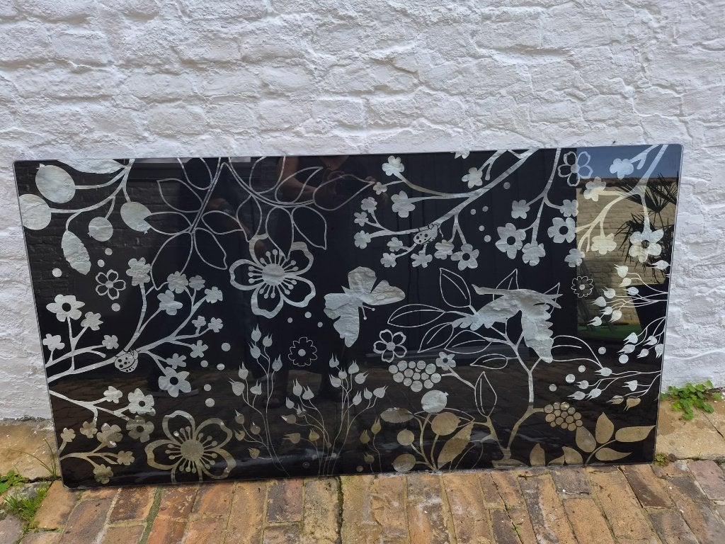 Plateau de table en verre, Maison & Meubles, 150 à 200 cm, Fleurs, Comme neuf, Verre