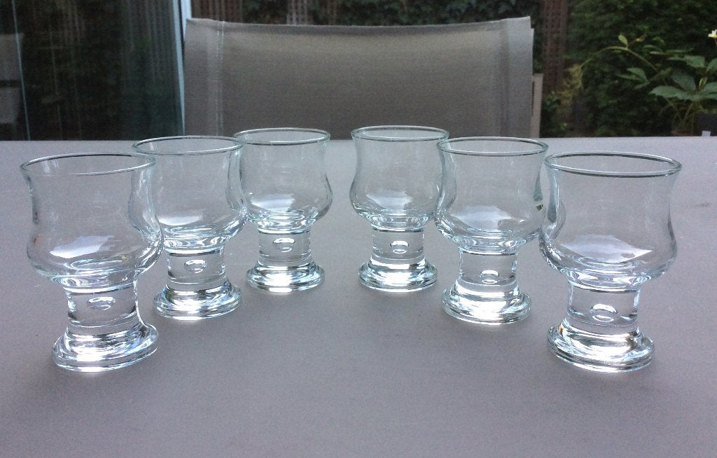 6 tumbler shot- of borrelglazen met luchtbel, Ophalen of Verzenden, Zo goed als nieuw, Borrel- of Shotglas