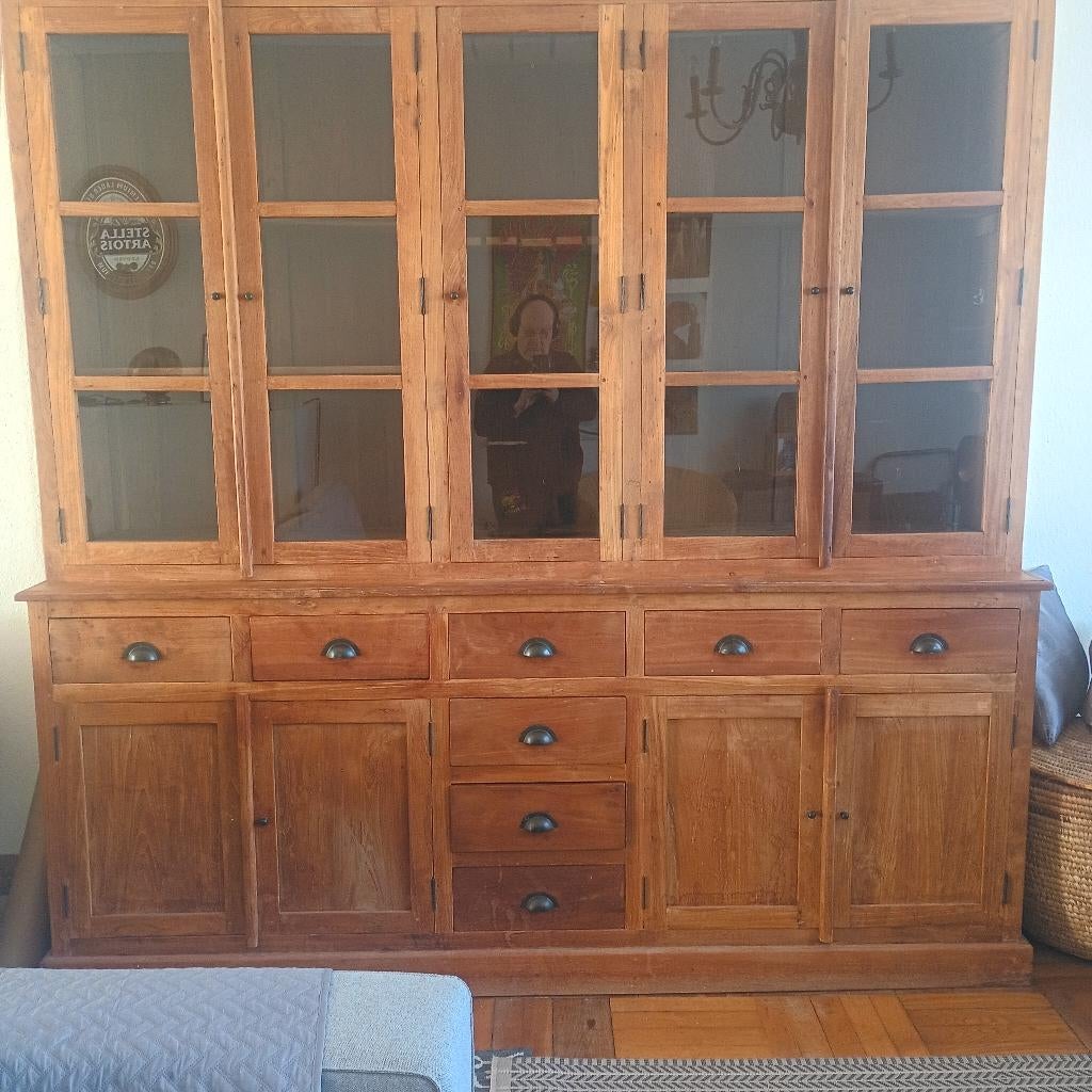Grote Kast Teakhout., Huis en Inrichting, Kasten | Vitrinekasten, Gebruikt, 200 cm of meer, Living  / keuken, Teakhout