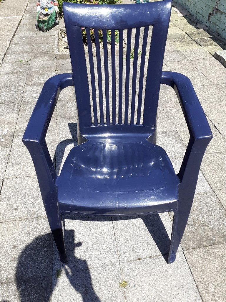 Chaise de jardin bleu haut dossier, Tuin en Terras, Tuinstoelen, Ophalen, Gebruikt, Plastic, Stapelbaar