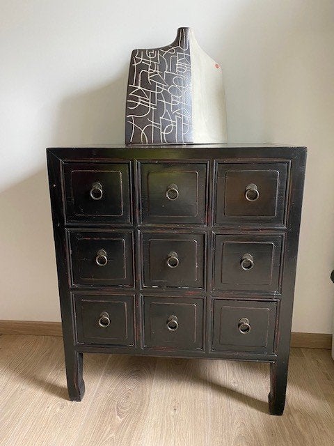 Superbe et rare commode en bois de rose - 9 tiroirs Art Asia, Enlèvement, Utilisé, Autres essences de bois