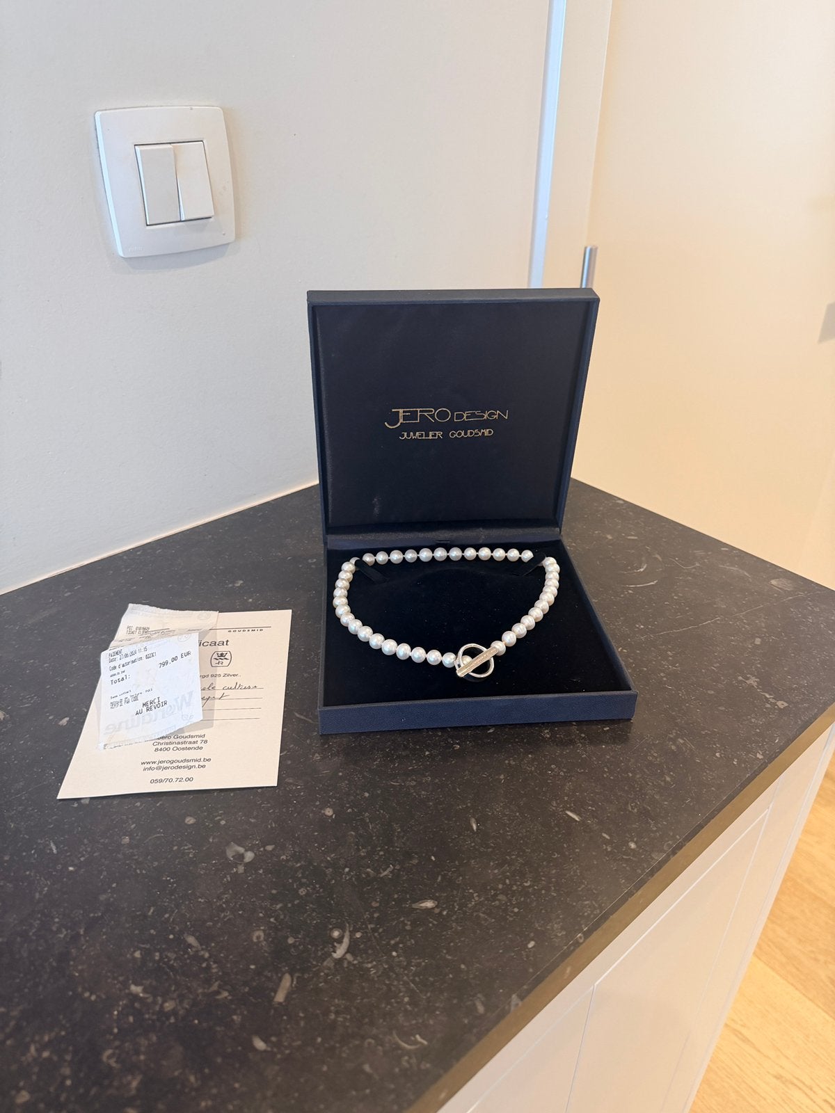 925 zilveren parelketting met certificaat, Ophalen, Zo goed als nieuw, Zilver, Zilver
