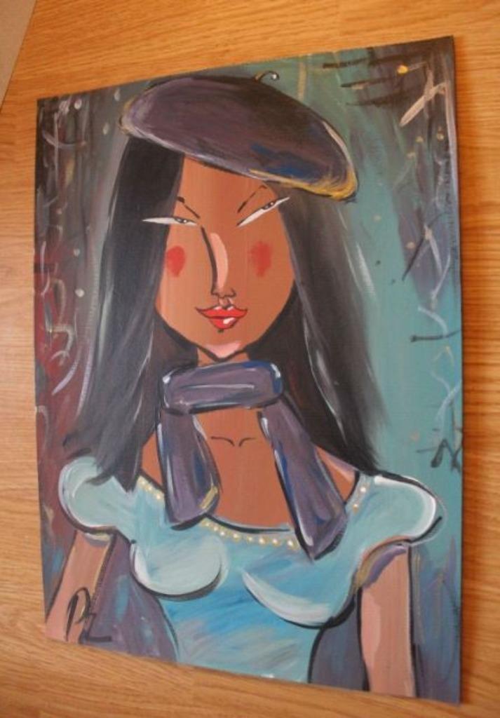 POP ART  Baskisch meisje olieverf op karton, Antiek en Kunst, Ophalen of Verzenden
