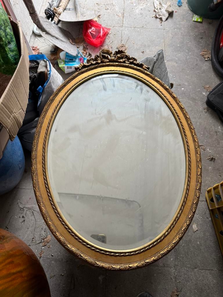Miroir ovale style Louis XVI doré vintage, Enlèvement, Ovale