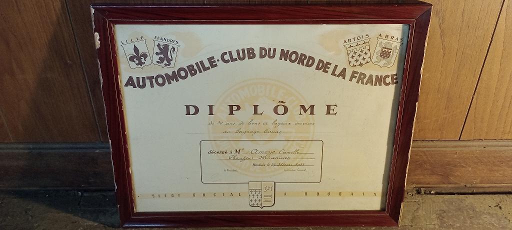 Diplôme Automobile Club du Nord France,Roubaix,1955,n439, Enlèvement ou Envoi