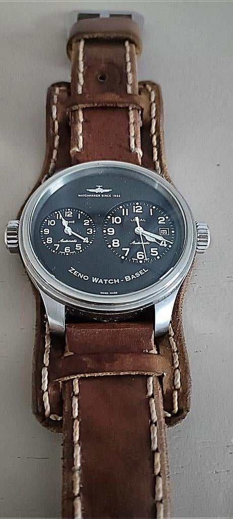 Zeno Watch Bazel, Leer, Staal, Polshorloge, Zo goed als nieuw