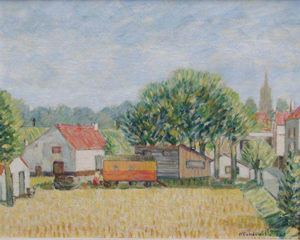 Adriaan Vandewalle (1907-1997): Landschap met forenzenwagen, Enlèvement ou Envoi