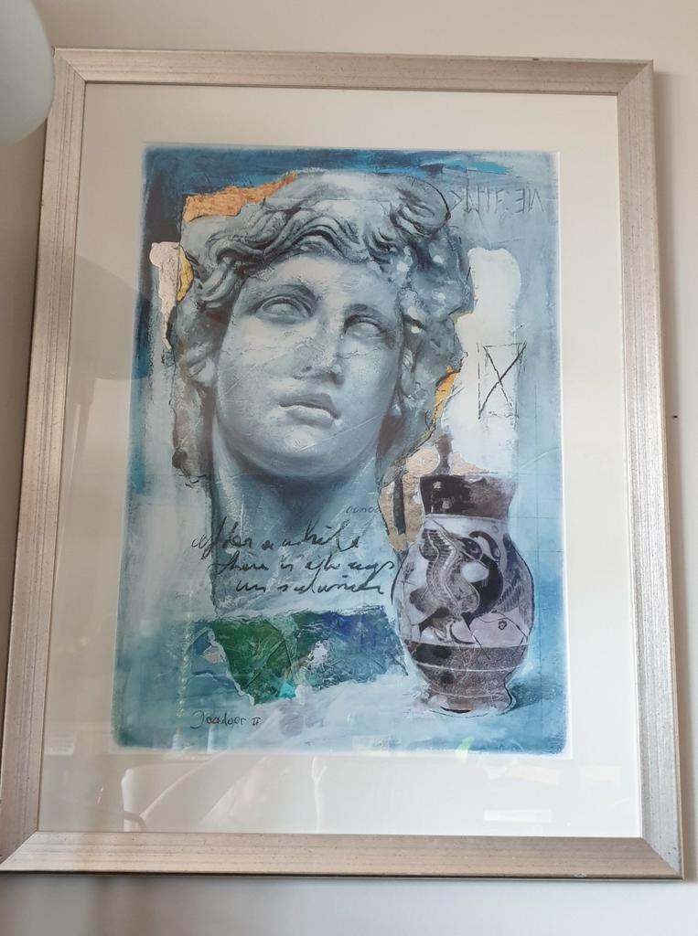Joadoor, Griekse stijl in silverkleurige lijst 87cm x 68cm, Ophalen of Verzenden