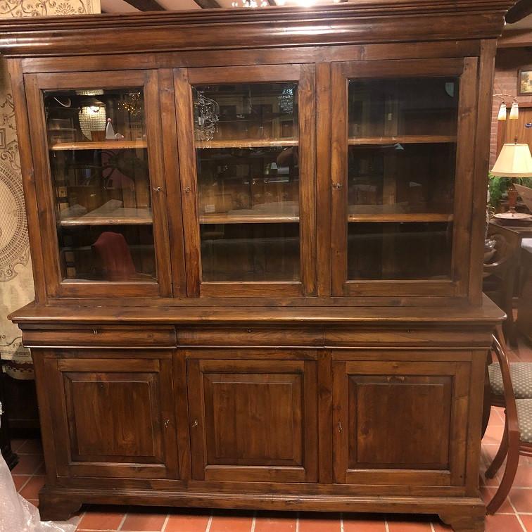 HANDGEMAAKTE TEAK BUFFETKAST Louis Philippe kast VITRINEKAST, Ophalen, Met deur(en), 200 cm of meer, 150 tot 200 cm