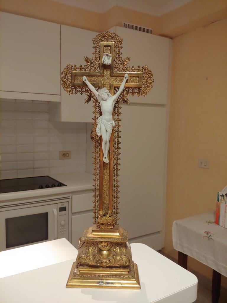 Antiek crucifix ca. 1885  biscuit Christus NapoleonIII stiil, Ophalen