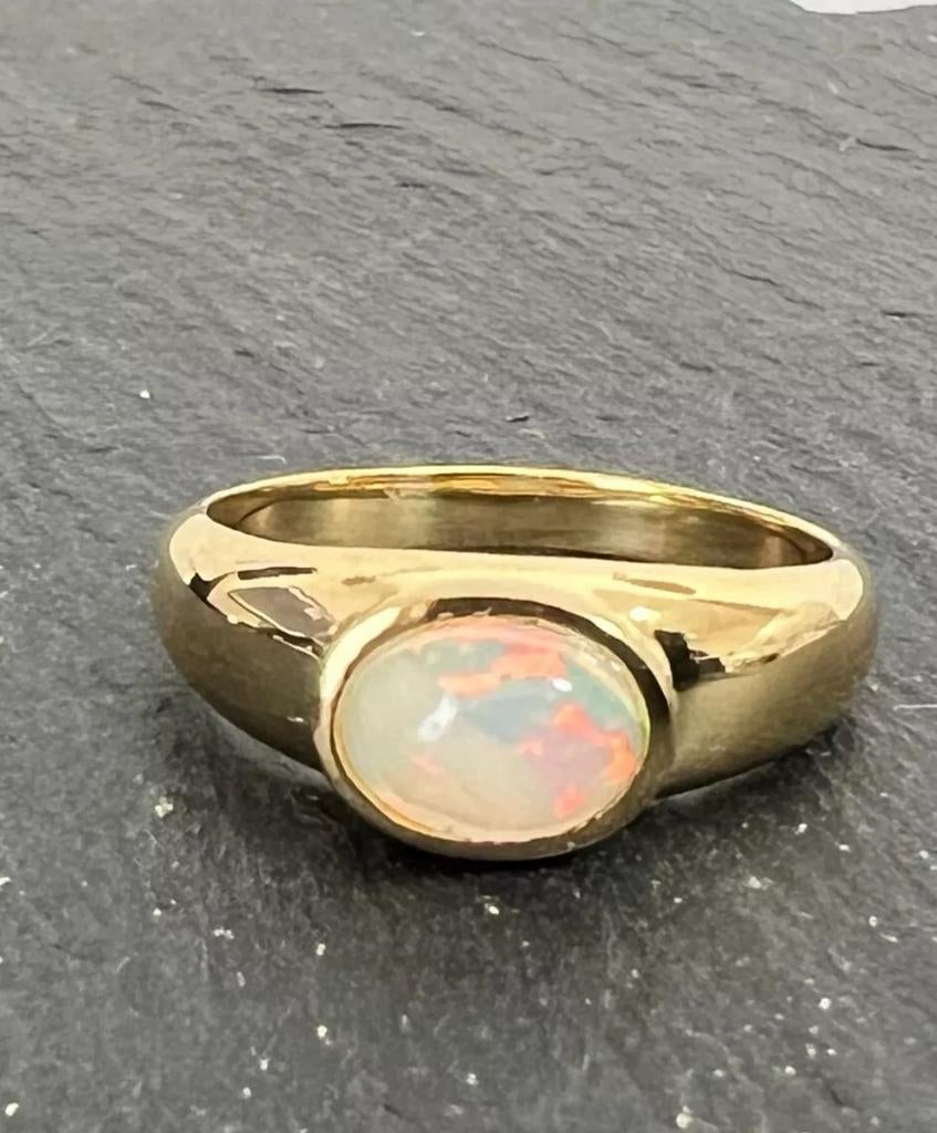 Belle bague en argent massif plaqué or avec opale d'Éthiopie, Bijoux, Sacs & Beauté, Bagues, Neuf, Femme, Jaune, Argent, Avec pierre précieuse