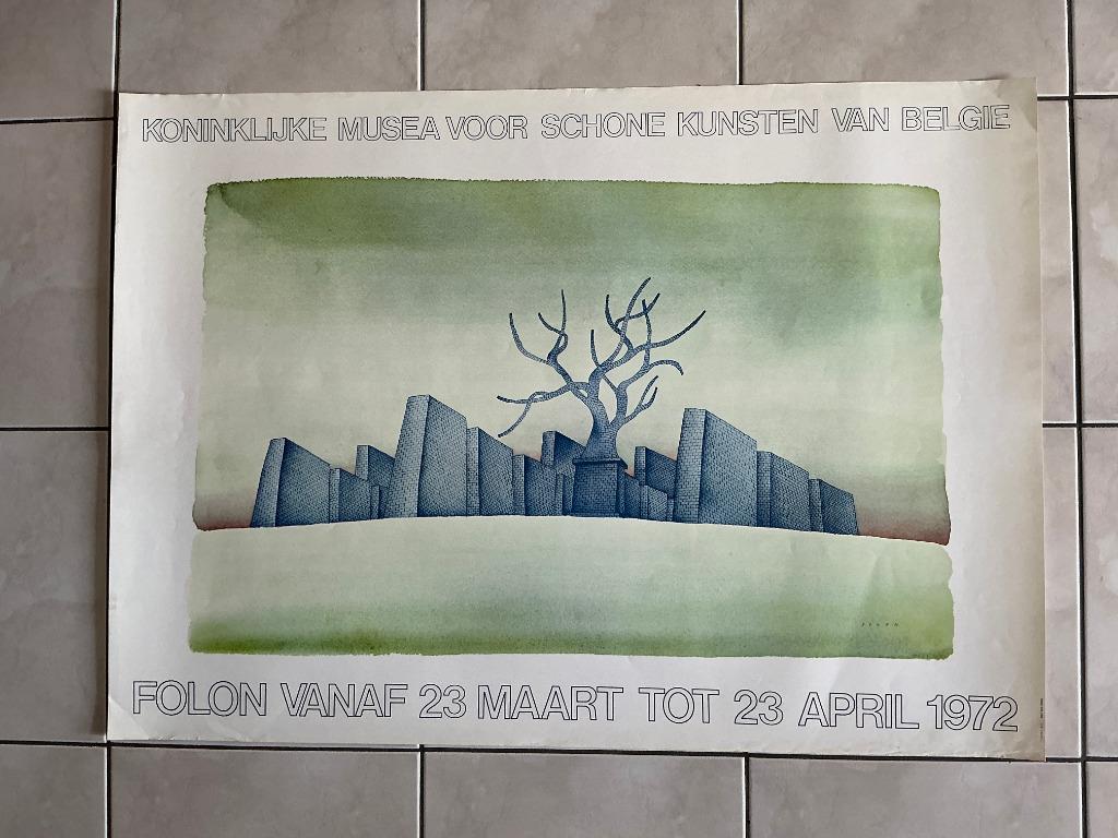 Affiche de FOLON Musées Royaux des Beaux-Arts texte  NL 1972, Rectangulaire horizontal, Utilisé, Affiche ou Poster pour porte ou plus grand