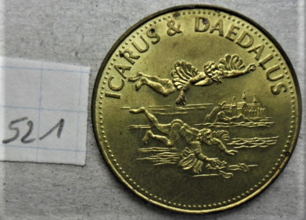 Schelp 26mm koperen penning van Icarus en Daedalus, Ophalen of Verzenden, Overige materialen