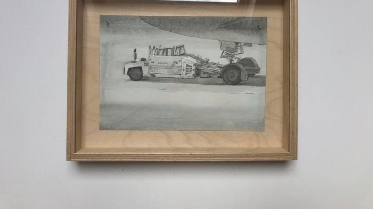 Ground handling aircraft + kader, Antiek en Kunst, Kunst | Schilderijen | Modern, Ophalen of Verzenden