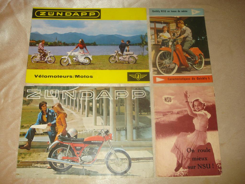 NSU - ZUNDAPP Lot de 4 Anciennes Brochures & Dépliants Motos, Motos, Modes d'emploi & Notices d'utilisation, Enlèvement ou Envoi