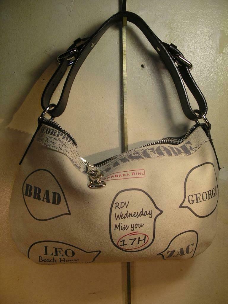 BARBARA RIHL SCHOUDERTAS LEDER / CANVAS MET ILLUSTRATIES, Ophalen of Verzenden, Zo goed als nieuw, Handtas