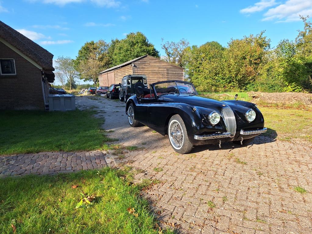 Jaguar XK120 DHC cabrio (1953) zwart rood leder nieuwstaat!, XK, Achterwielaandrijving, Cabriolet, Zwart