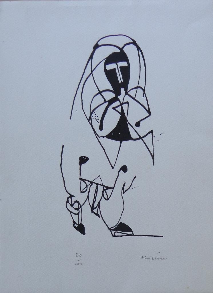NICOLAS ALQUIN / DES ECLIPSES / ZW-W HOUTSNEDE / 38x21cm SIG, Antiek en Kunst, Ophalen of Verzenden