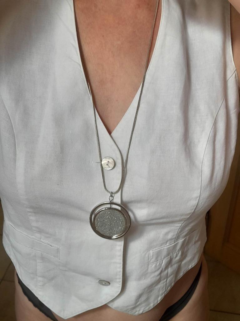 Lange halsketting met ronde met ronde met blingbling, Ophalen of Verzenden, Zo goed als nieuw, Overige materialen, Verstelbaar