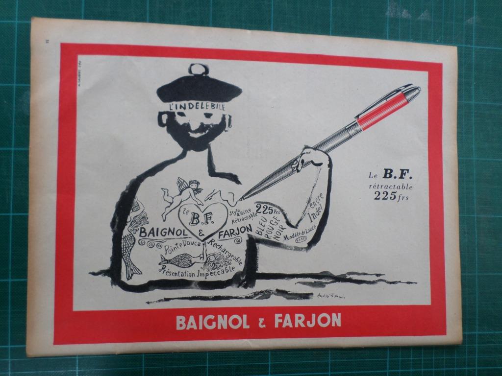 Stylos Baignol & Farjon - publicité papier - 1957, Collections, Enlèvement ou Envoi, Utilisé, Autres types