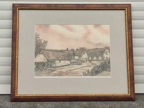 pastel fermette signe romeo dumoulin, Antiek en Kunst, Ophalen of Verzenden