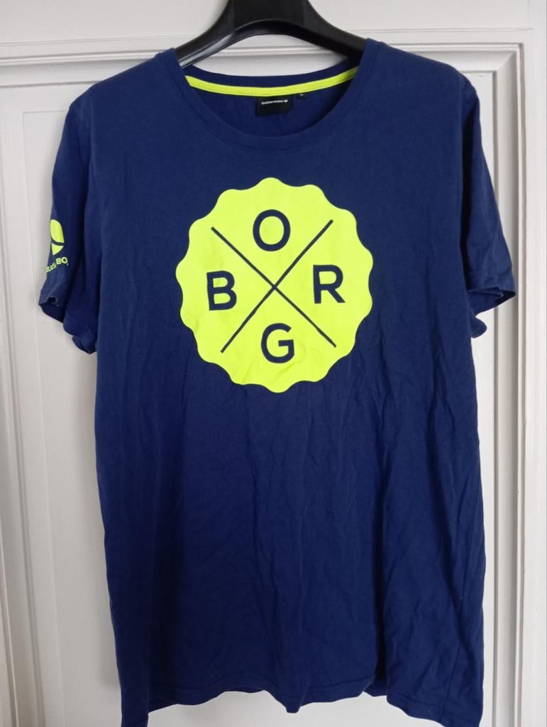 BJÖRN BORG - T-shirt bleu avec logo jaune fluo, taille : L, Enlèvement ou Envoi