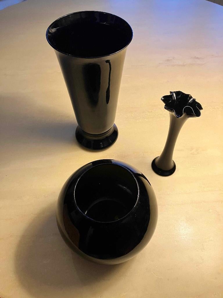 Lot de 3 vases en verre noir, Enlèvement, Comme neuf, Noir, Verre