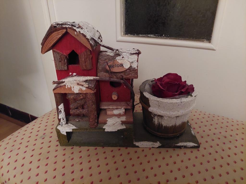 Décor Noël  : pot de fleurs en bois, avec maison d’oiseau, Enlèvement ou Envoi, Comme neuf