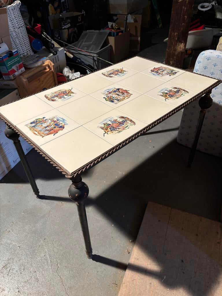 Vintage tegel salontafel – retro design, Ophalen, Gebruikt