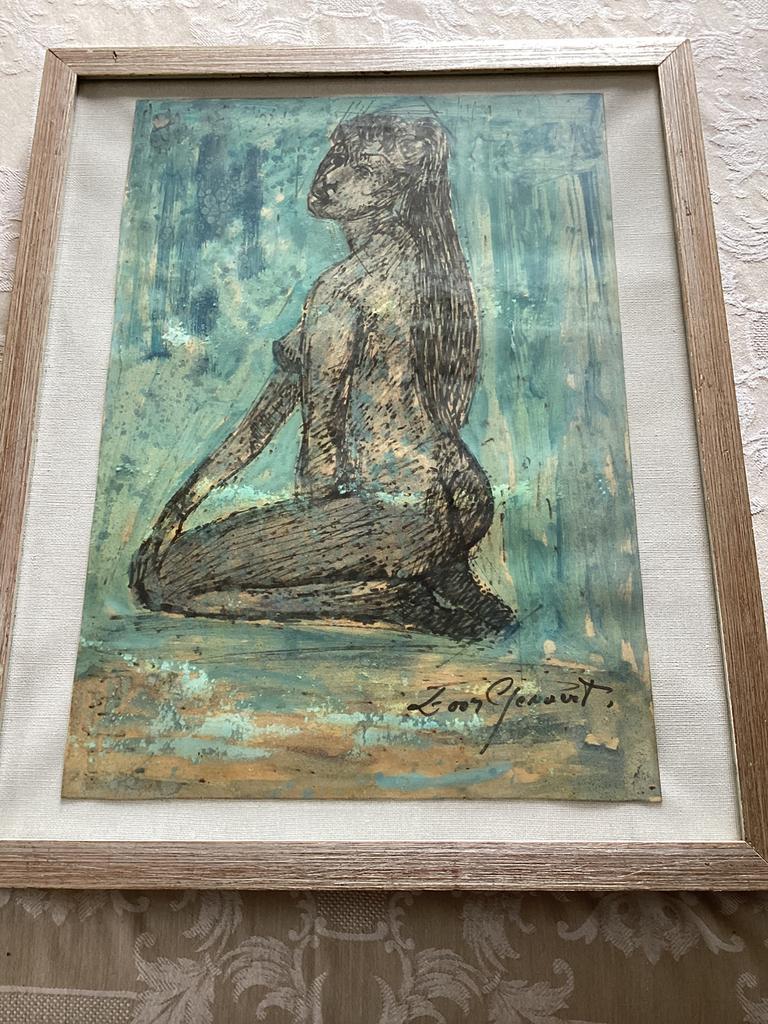 Gevaert door/gouache- achter glas/zittende vrouw, Ophalen