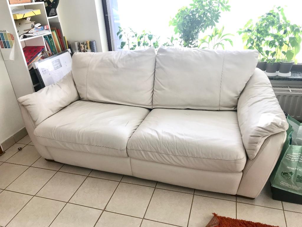 Lederen Sofa 3-zits Converteerbare bank Licht Beige, Ophalen, Gebruikt, Leer
