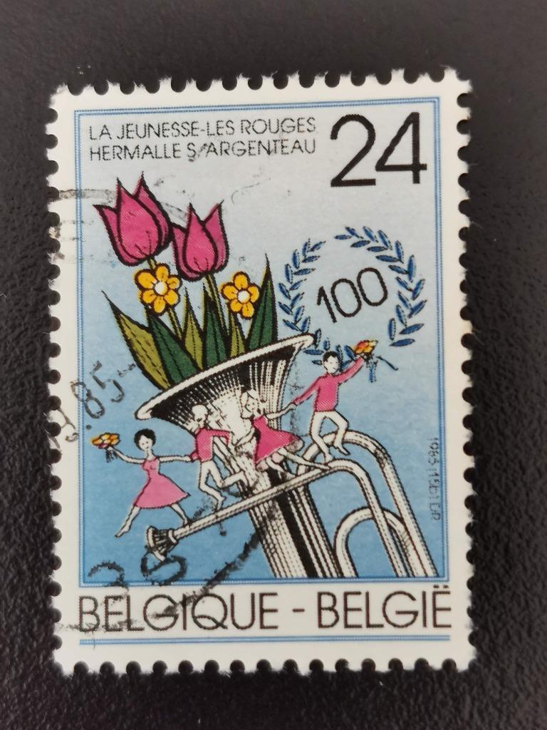 Belgie 1985 - La Jeunesse-Les Rouges, bloemen, muziek, Ophalen of Verzenden, Gestempeld, Muziek