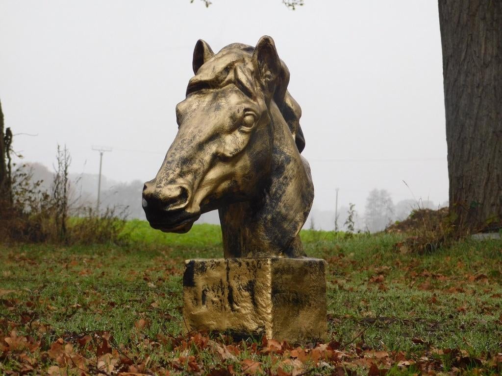 Groot paardenhoofd - goud met zwart - polystone, Antiek en Kunst, Ophalen of Verzenden