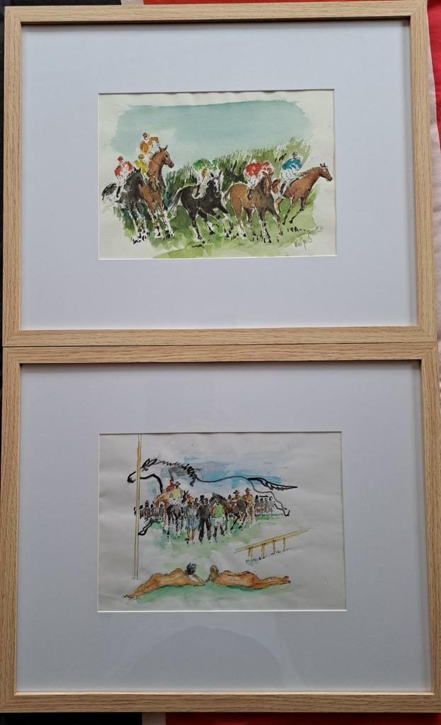 SAVERYS Willy "Waregem Koerse" 2 aquarellen, Ophalen of Verzenden