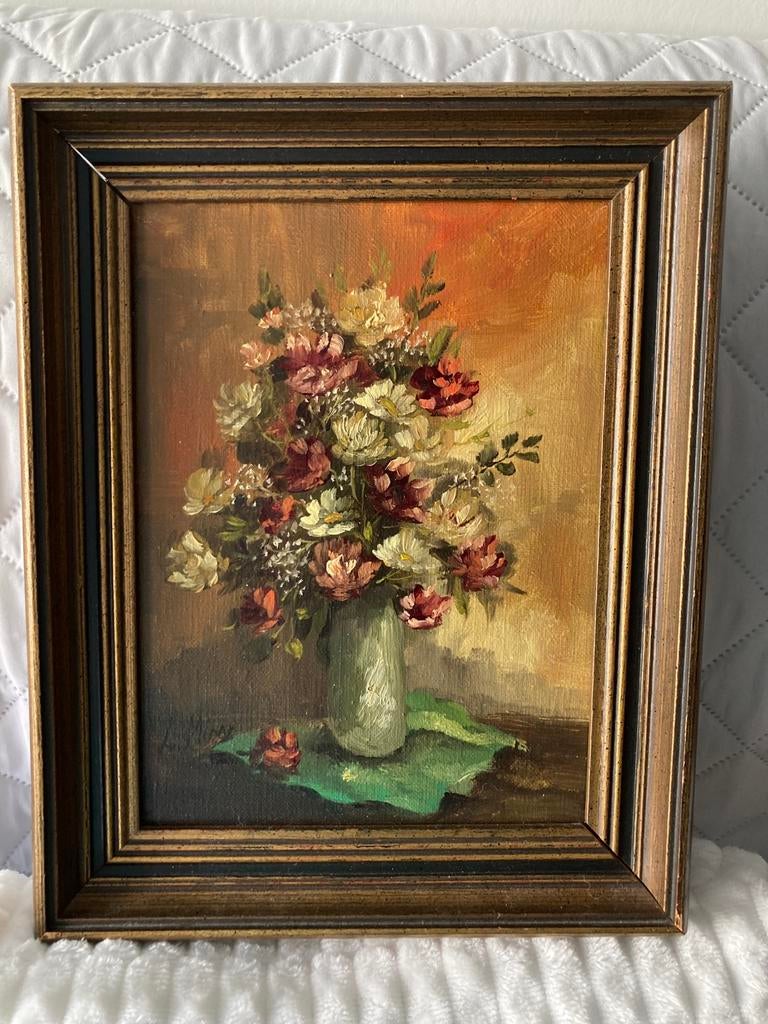 olieverfschilderij van een bloemstilleven in een vaas., Antiek en Kunst, Kunst | Schilderijen | Klassiek, Ophalen of Verzenden