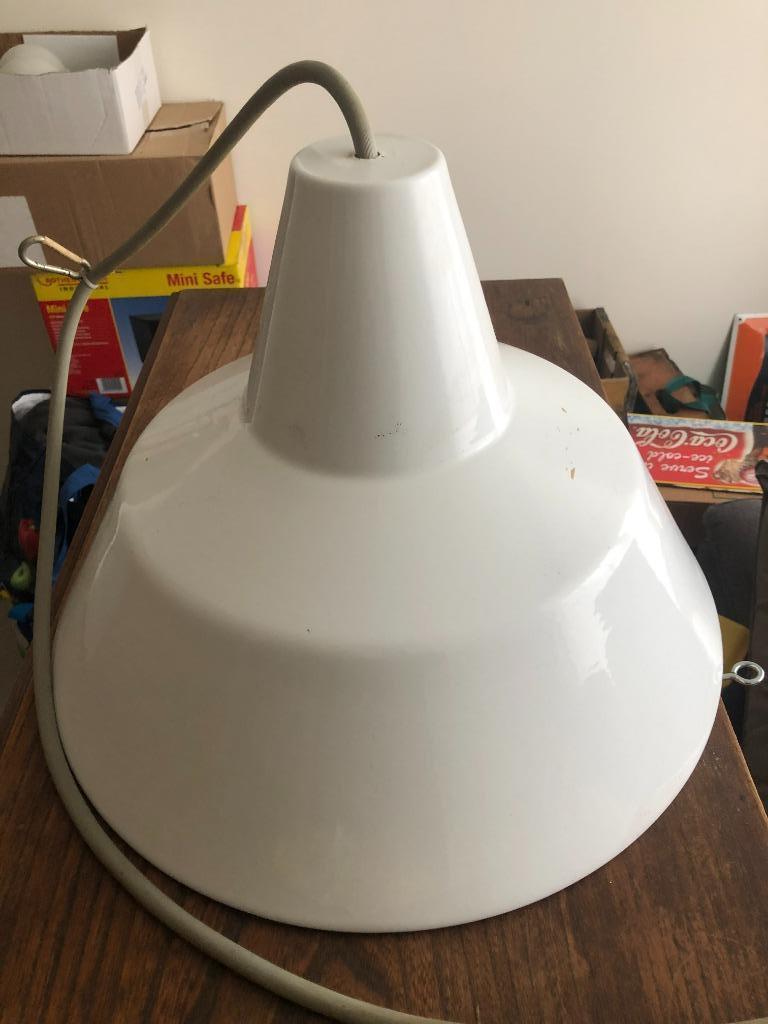 Industriële emaille hanglamp 2stuks, Huis en Inrichting, Ophalen, Gebruikt, Metaal, Minder dan 50 cm