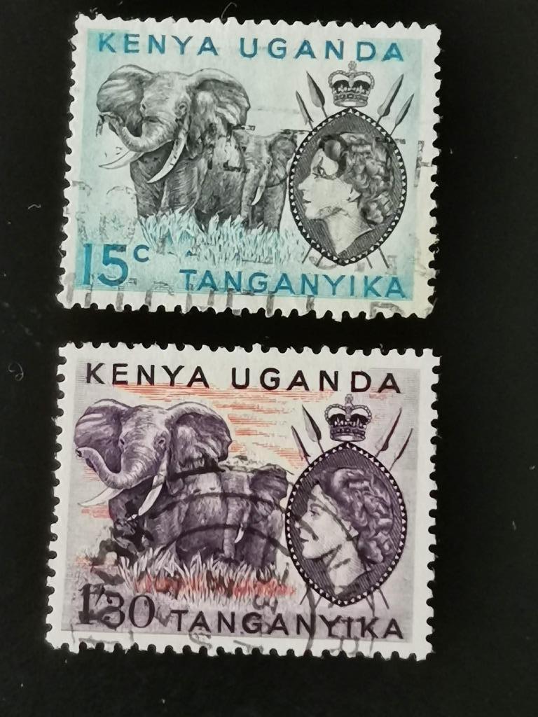 Keny-Uganda-Tang. 1954 - Queen Elisabeth II en olifant, Ophalen of Verzenden, Gestempeld, Dier of Natuur