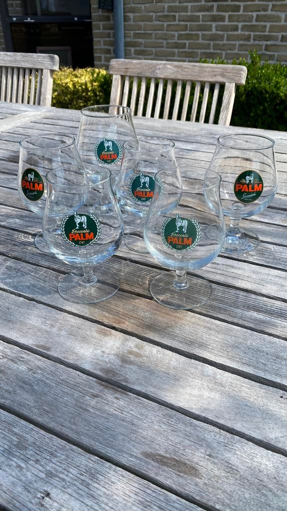 Bierglazen palm op voet, Ophalen of Verzenden, Gebruikt, Glas, Glas of Glazen