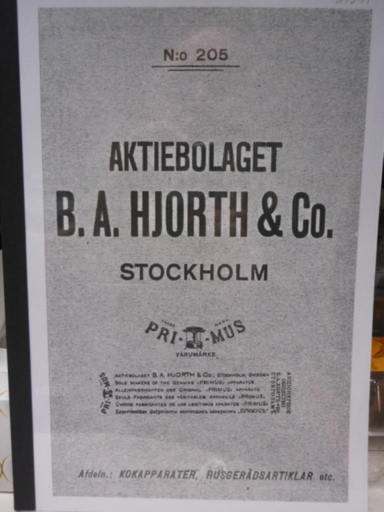 Catalogus n 205 Aktiebolaget B.A. Hjorth & Co. Primus € 32, Ophalen of Verzenden