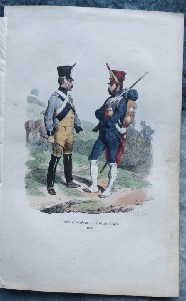 Gravure van de artillerietrein en de voetartillerie 1e emp, Ophalen of Verzenden, Landmacht, Foto of Poster