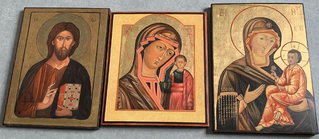 3 iconen in hout van Demeyere, Antiek en Kunst, Ophalen